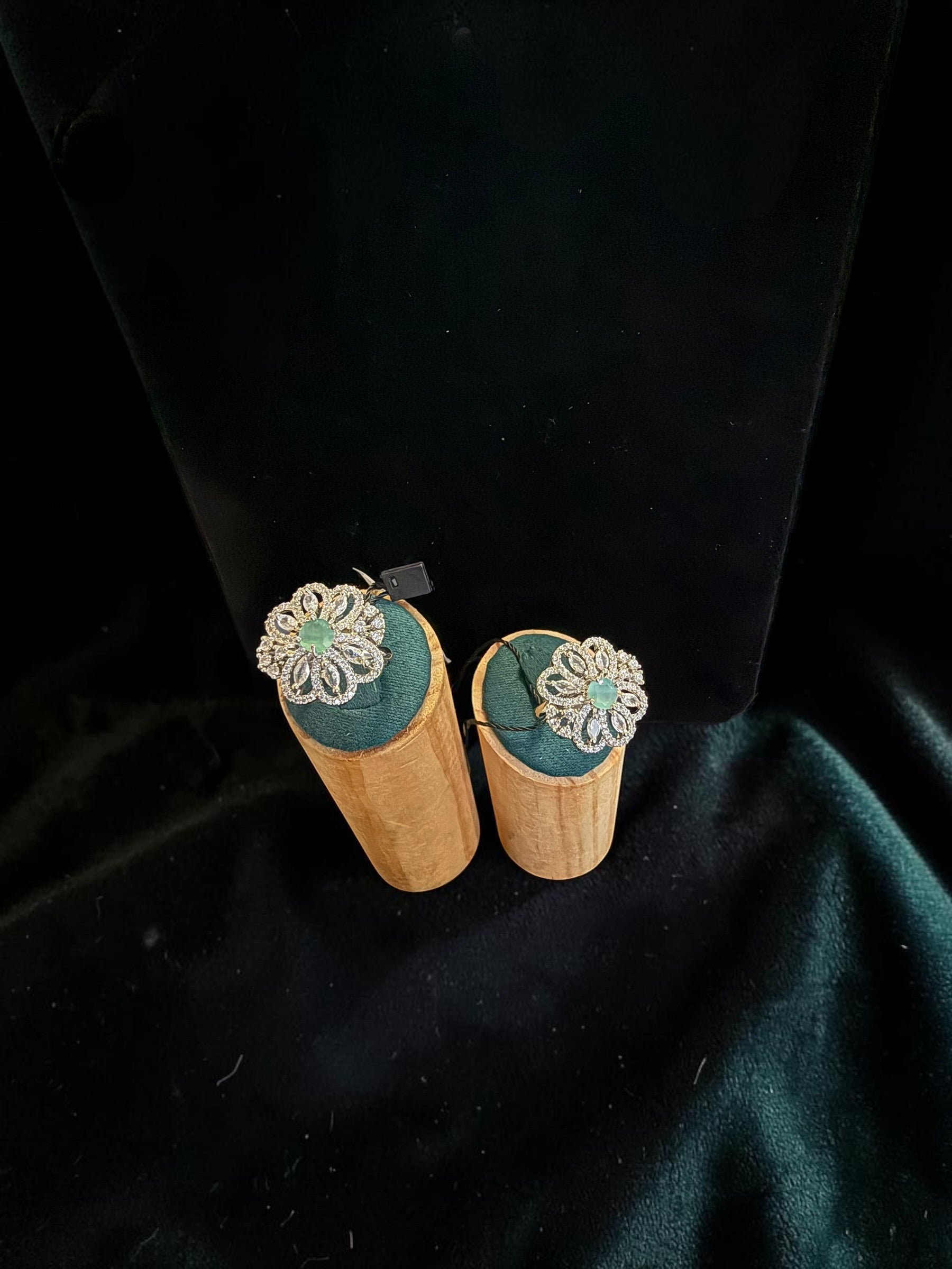 American Diamond Statement Ring – Floral Crystal Cocktail Ring, 6 Colors, Adjustable Size, Gift Box Included