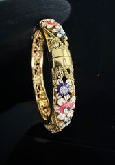 Gold-Tone Floral Enamel Openable Bangle Bracelet for Women