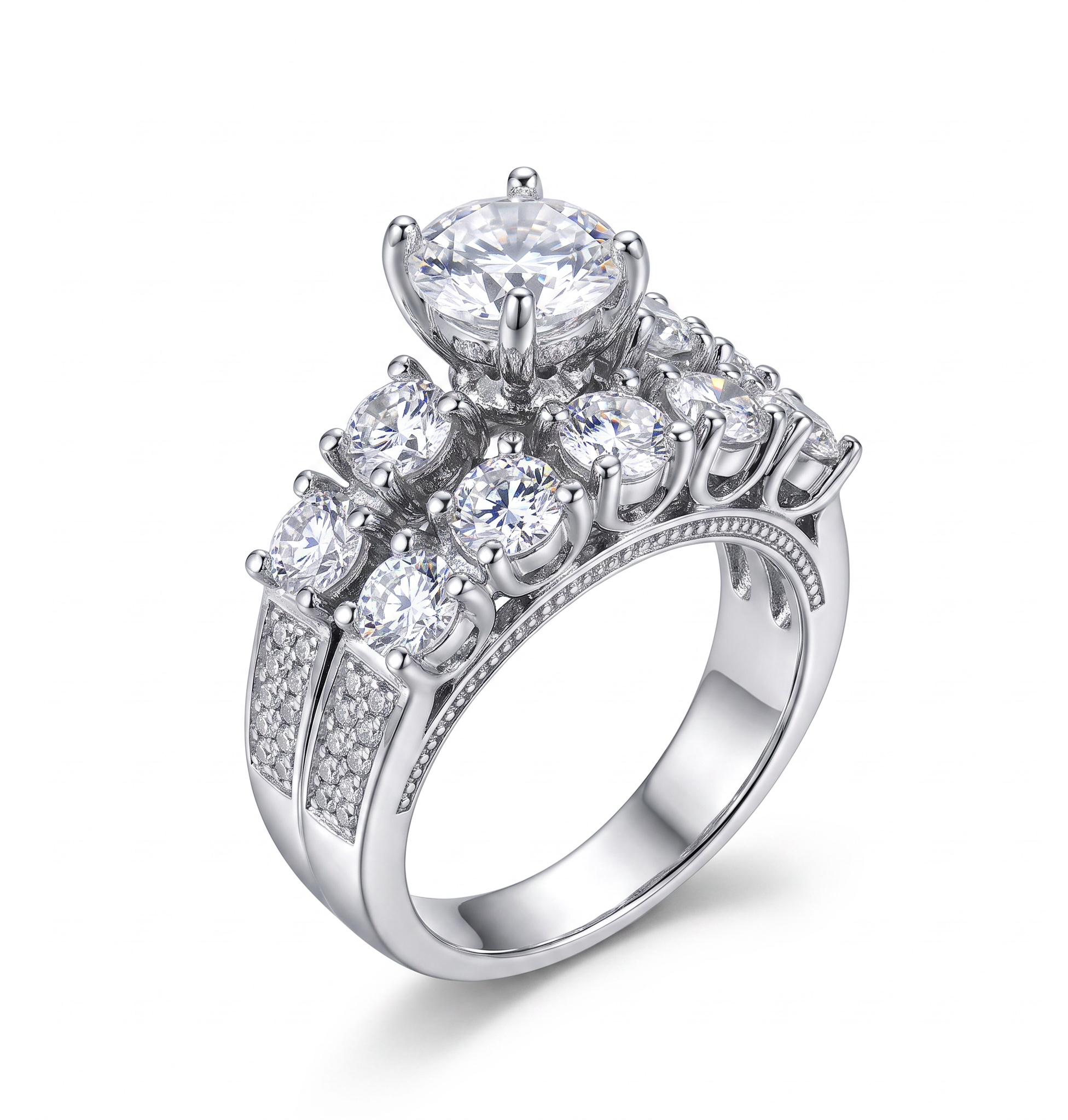Sterling Silver Moissanite Bridal Ring Set – Round Cut, Size 9.   064