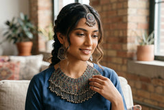 Handmade 3-Piece Afghan Jewelry Set – Vintage Tribal Statement Necklace, Matching Earrings & Headpiece | Traditional Kuchi Boho Festival Jewelry for Women 010