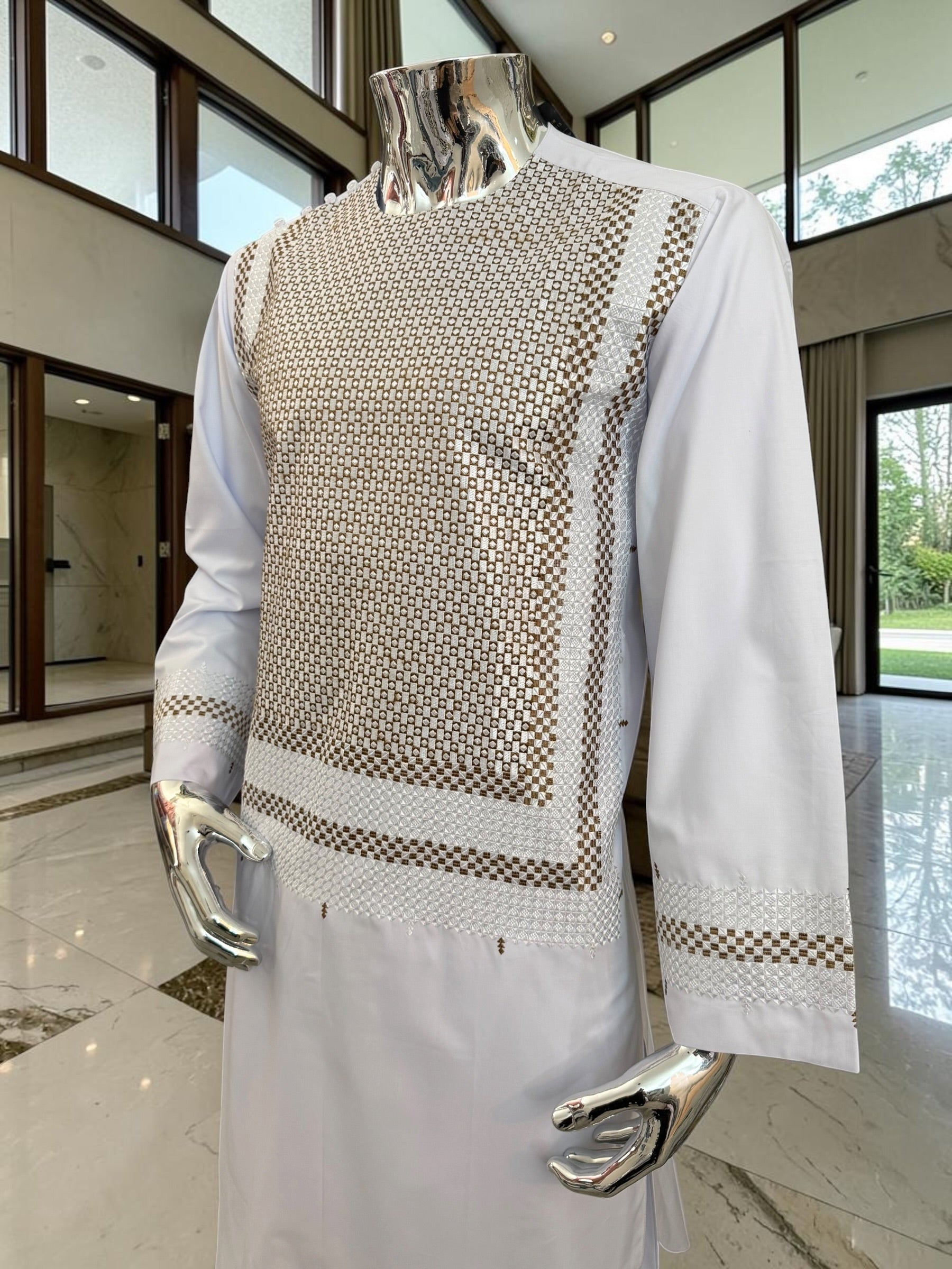 Small White Premium Machine Embroidered Afghan Parahan Tunban Set