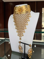 24K Gold-Plated Floral Choker Necklace and Earrings Set | Vintage Hollow Statement Jewelry | Afghan, Indian, Pakistani & Middle Eastern Wedding Set 6073