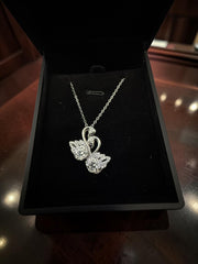 Silver-Tone Double Swan Moissanite Pendant Necklace