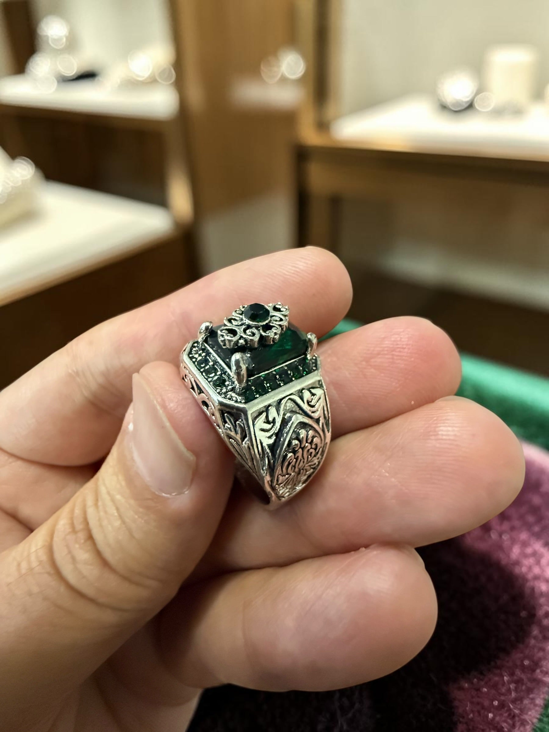 Luqmaan Jewelry Green Stone Ottoman Style Ring