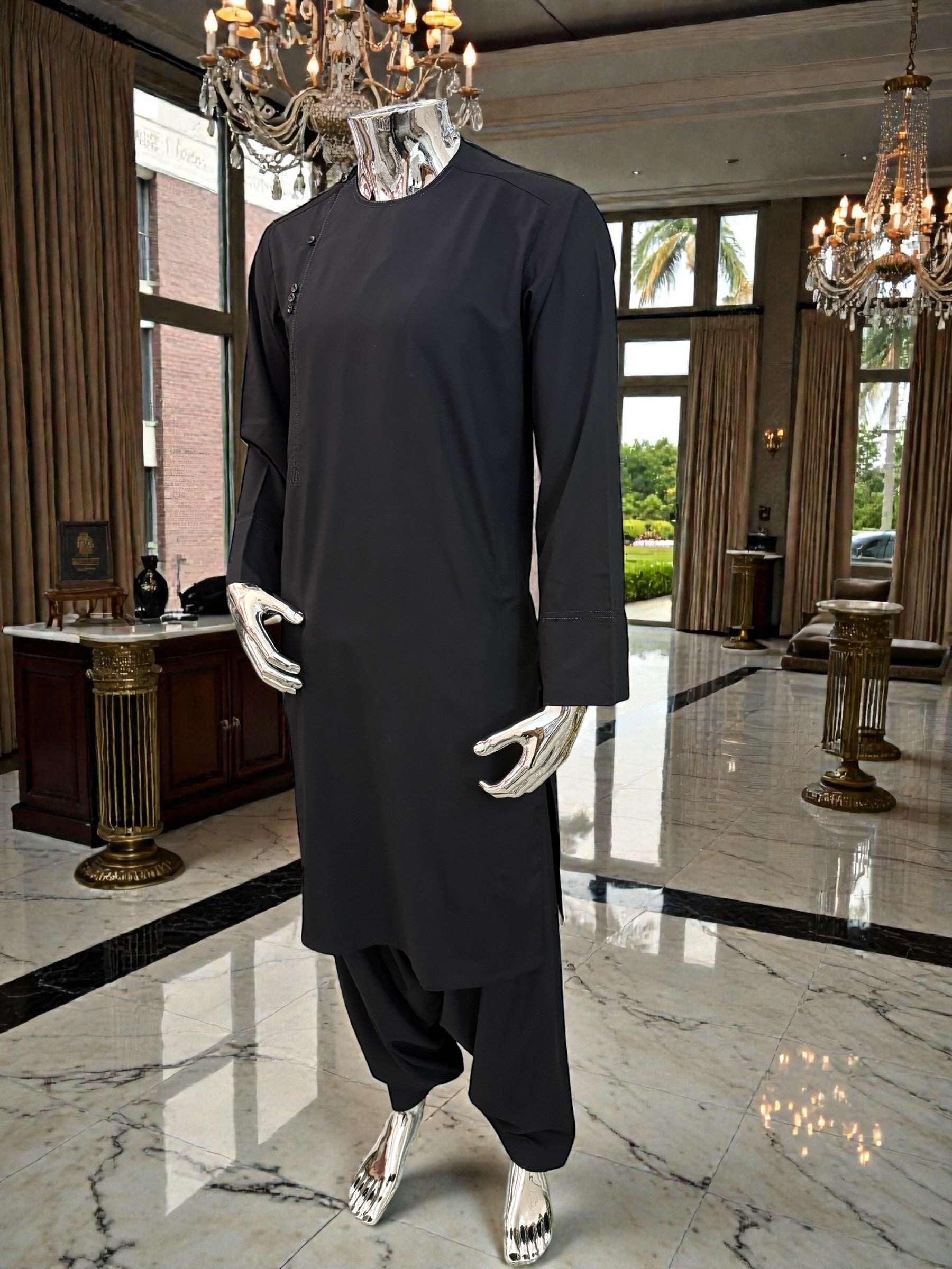 Small Black Afghan Parahan Tunban Qasimi Design kameese shelwar