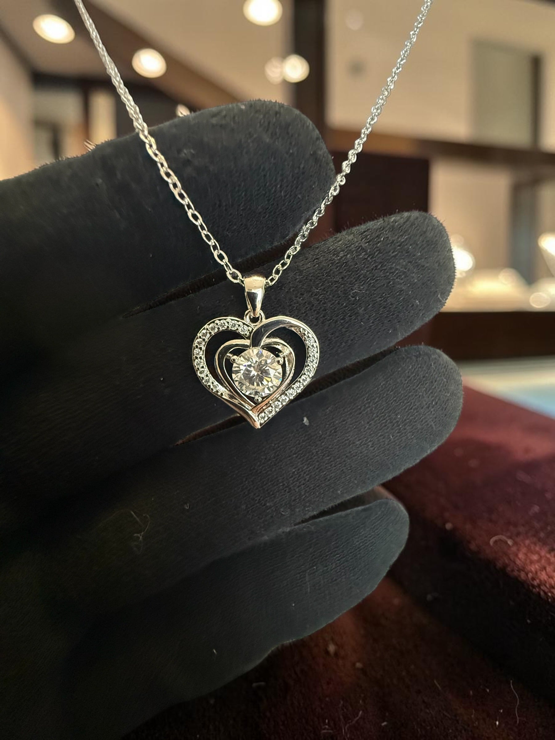 Heart Moissanite Necklace for Women – Genuine Moissanite Pendant, GRA Certificate Included, High-Quality Brass, Silver-Tone Chain, Gift Box Included 7057