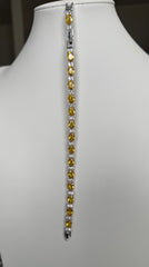 Yellow Oval Crystal Tennis Bracelet – Silver Tone Statement Bracelet 7145