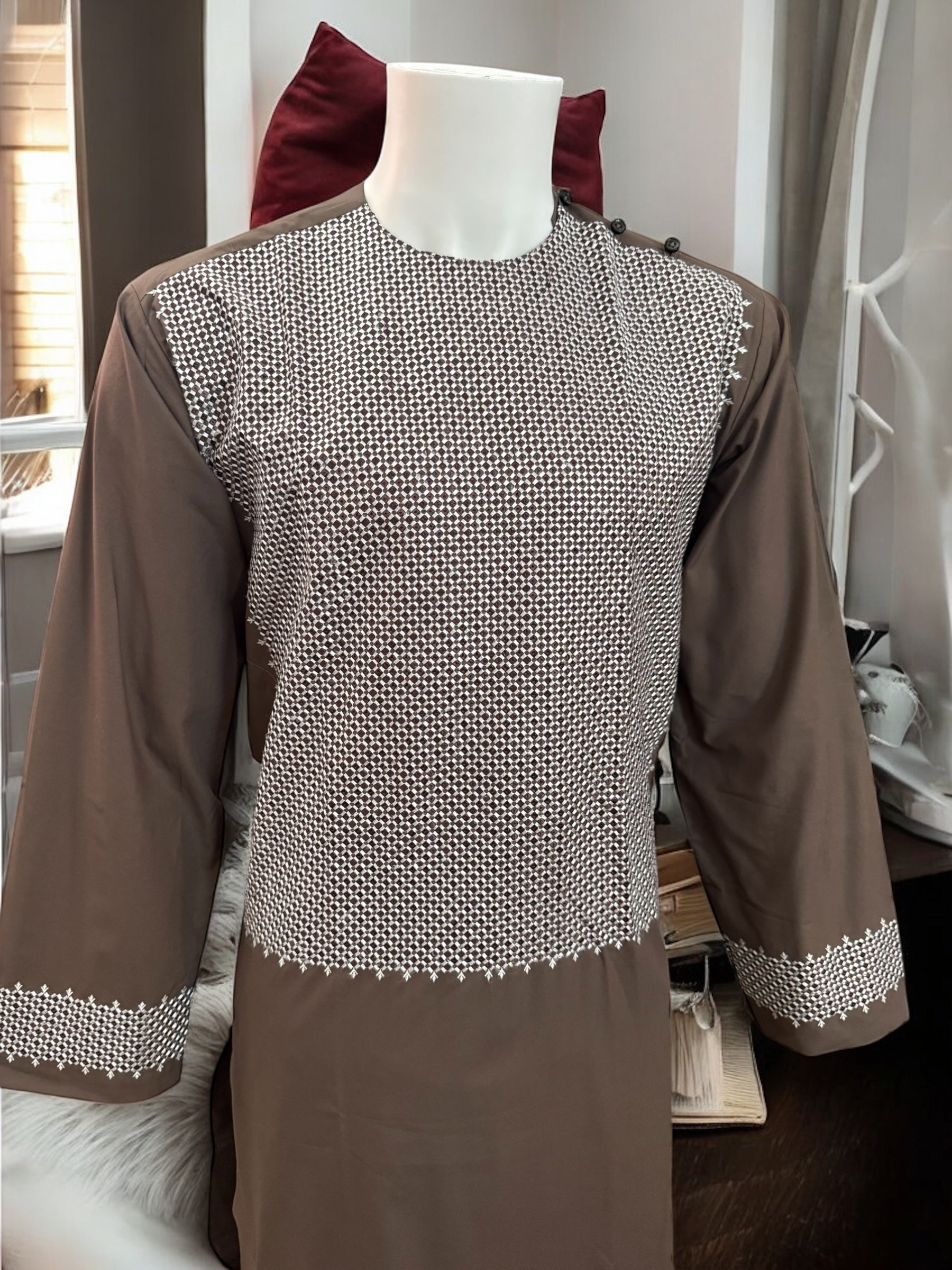 Machine Khamakdozi Embroidered Parahan Tunban for Men – Brown | Small