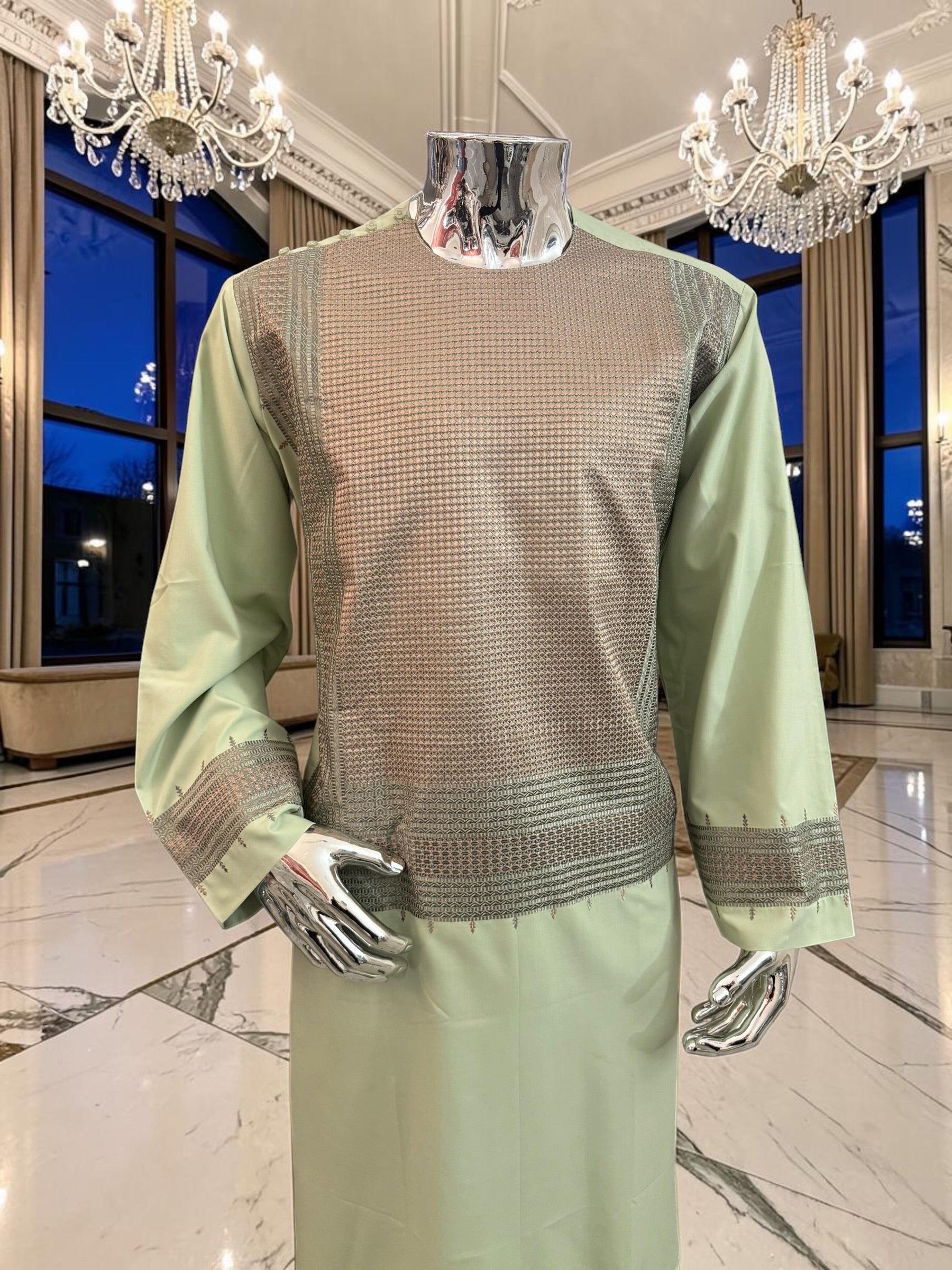 X-Large Pistachio Green Kandahari Parahan Tunban for Men | Premium Afghan Traditional Wear