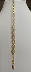 Gold Tone Clear Crystal Link Bracelet – Geometric Double Stone Statement Bracelet, Gift Ready 7077