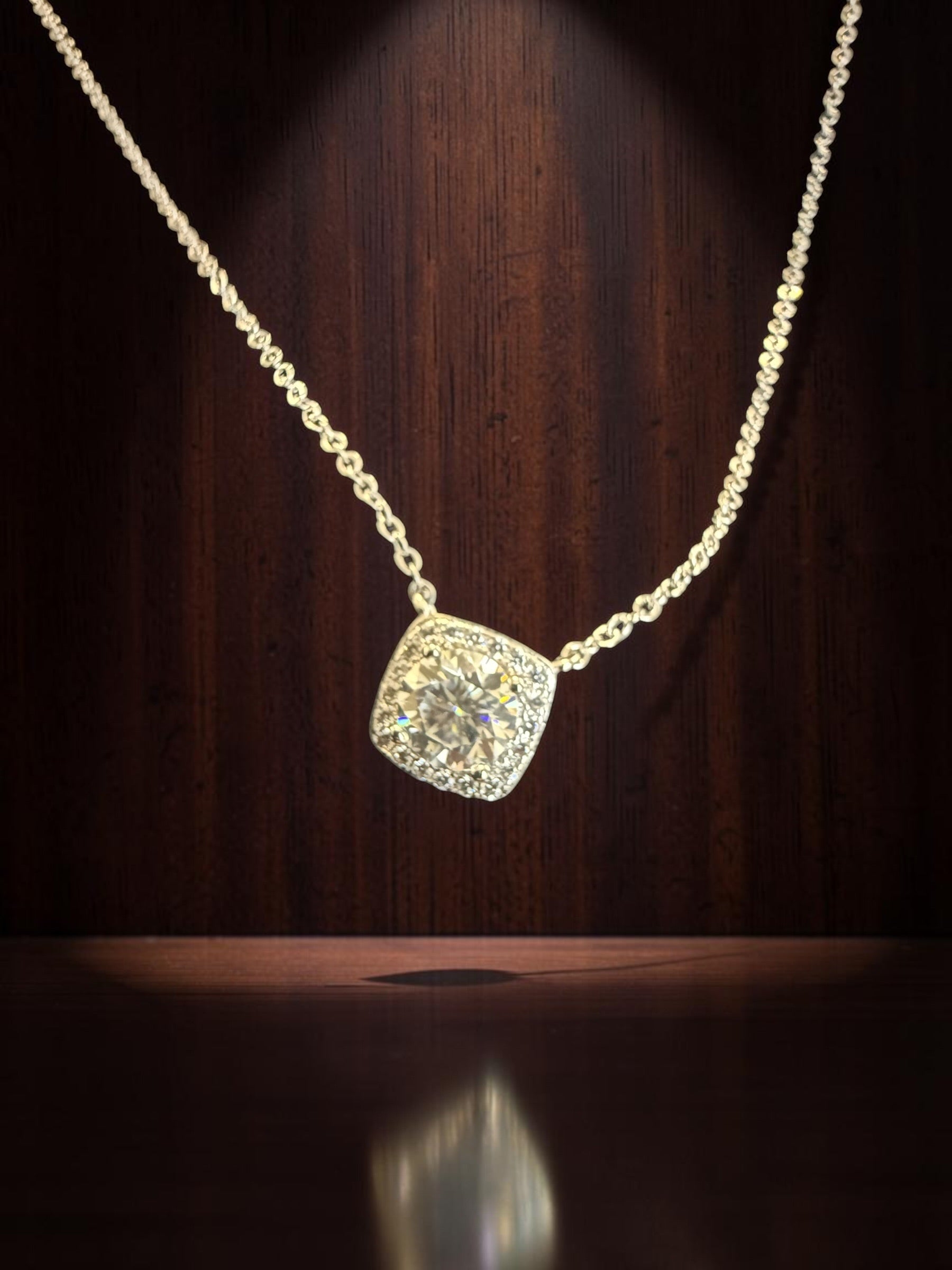 Cushion Halo Moissanite Necklace for Women – Round Moissanite Pendant, GRA Certified, High-Quality Brass, Gift Box Included 7058