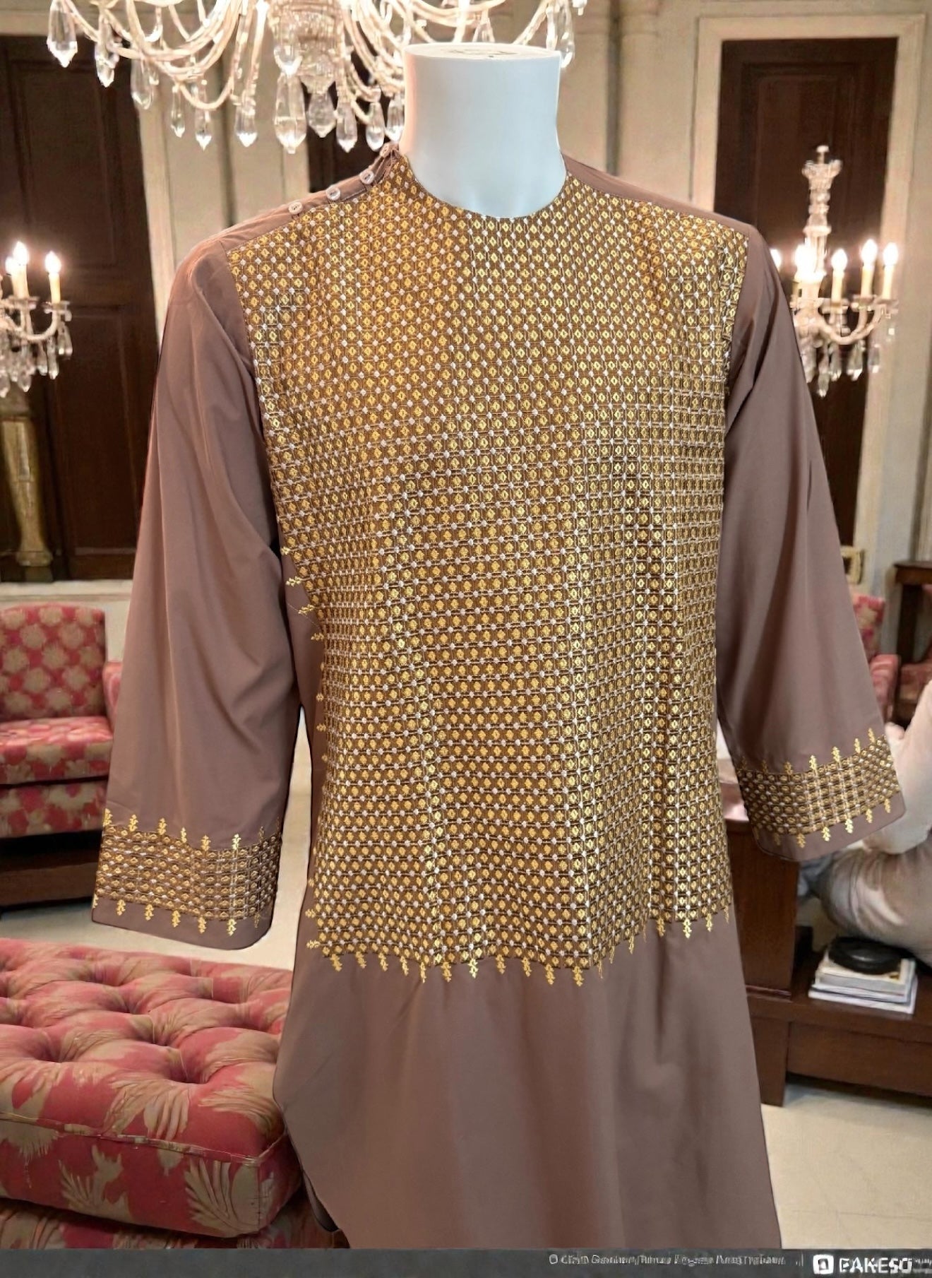 Embroidered Afghan Traditional Parahan Tunban Kameese Shalwar for Men – Small