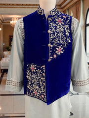 Small Royal Blue Afghan Waistcoat with Somma Borrborr Handcrafted Embroidery