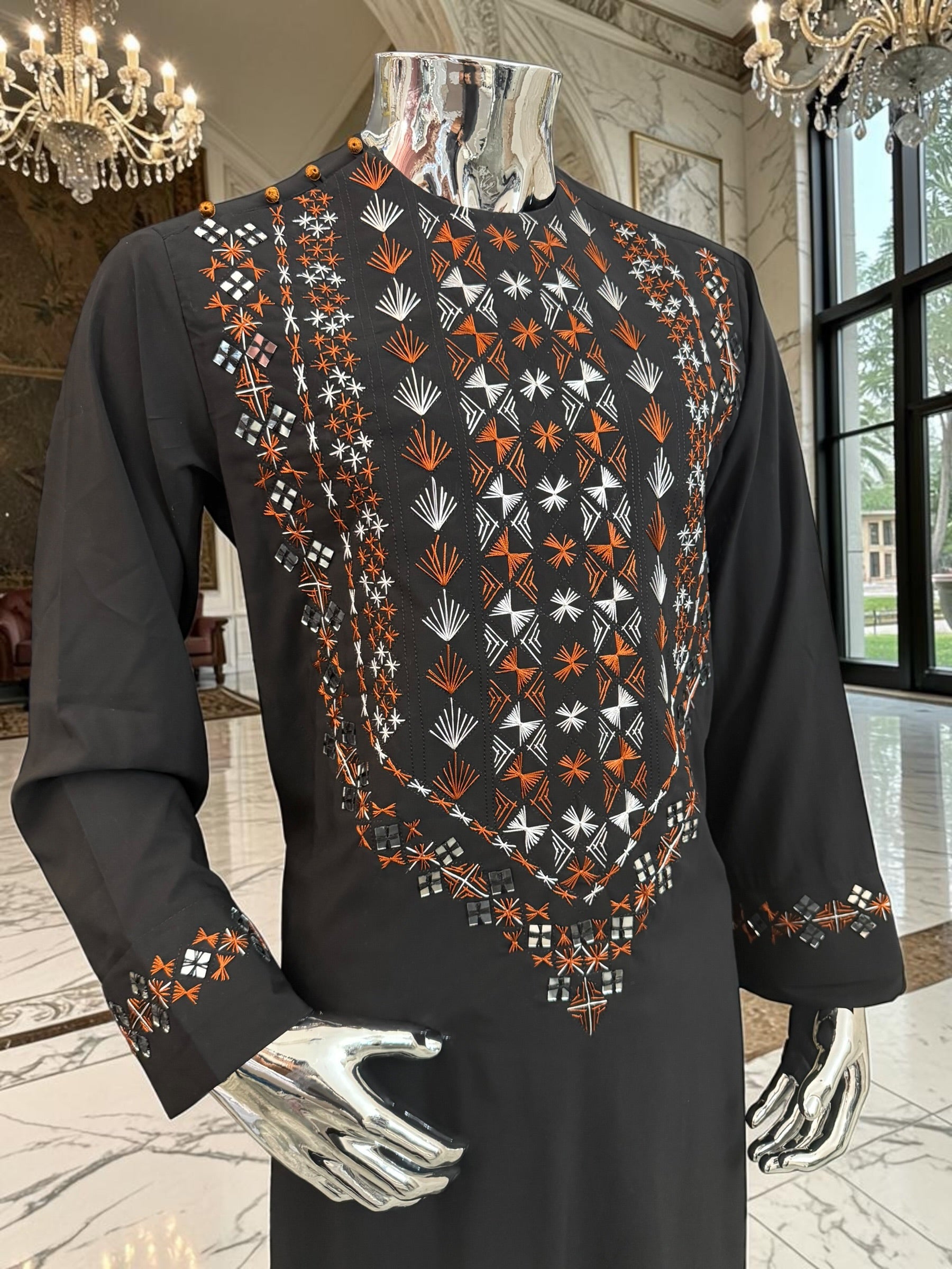 Large Black Afghan Parahan Tunban with Mirror Work – Premium Embroidered Men’s Traditional Outfit with Chadder/patto