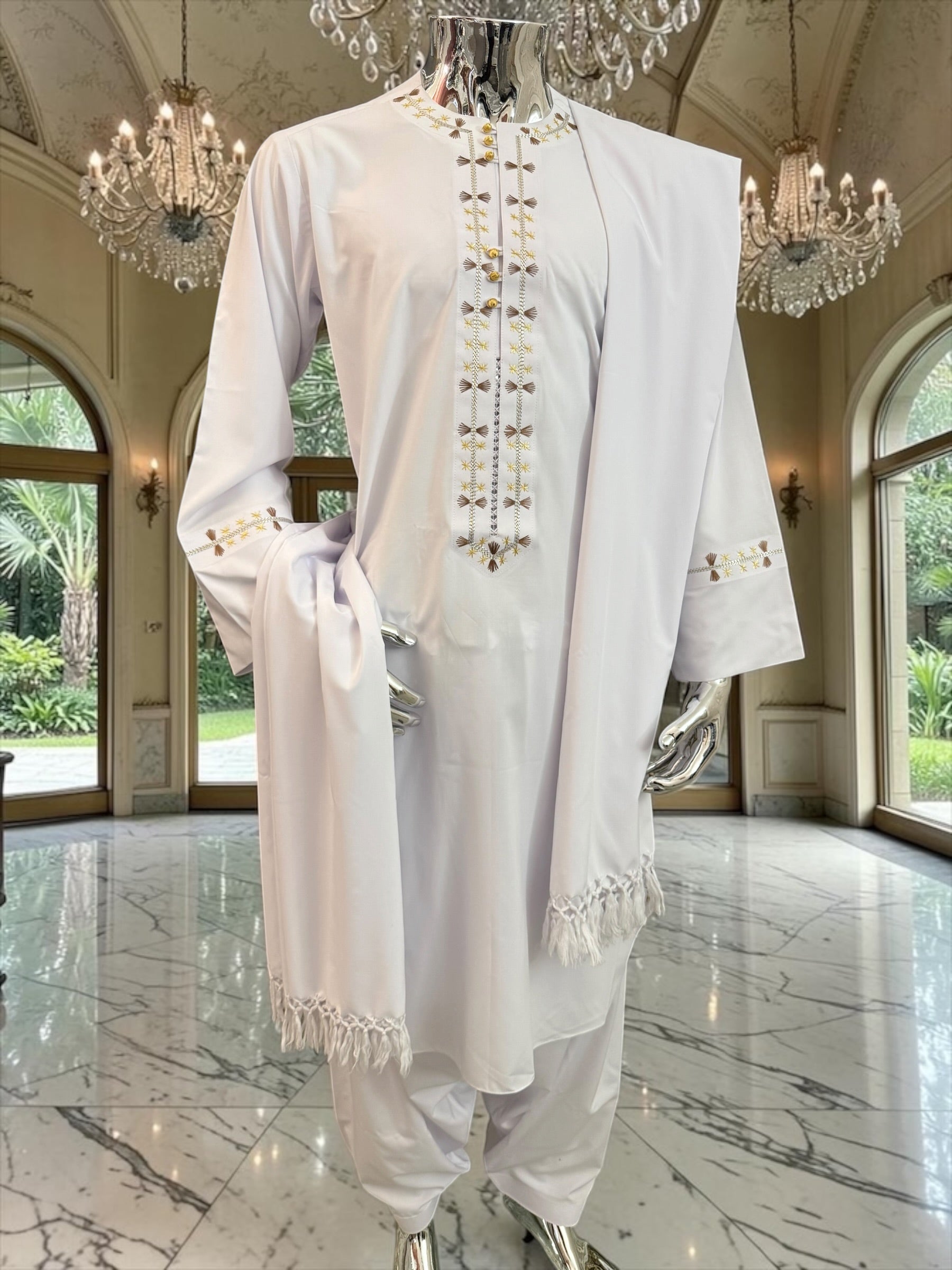Premium White Patto / Chadder Shawl – Traditional Afghan Style Fringe Scarf