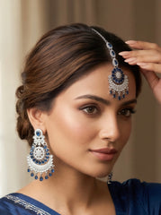 Indian Pakistani Afghan American Diamond Earrings with Maang Tikka Set | Bridal Chandbali Earrings | Wedding Jewelry Gift | 6 Color Options