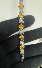 Golden Yellow Princess-Cut Crystal Link Bracelet – Silver Tone Statement Jewelry 7139