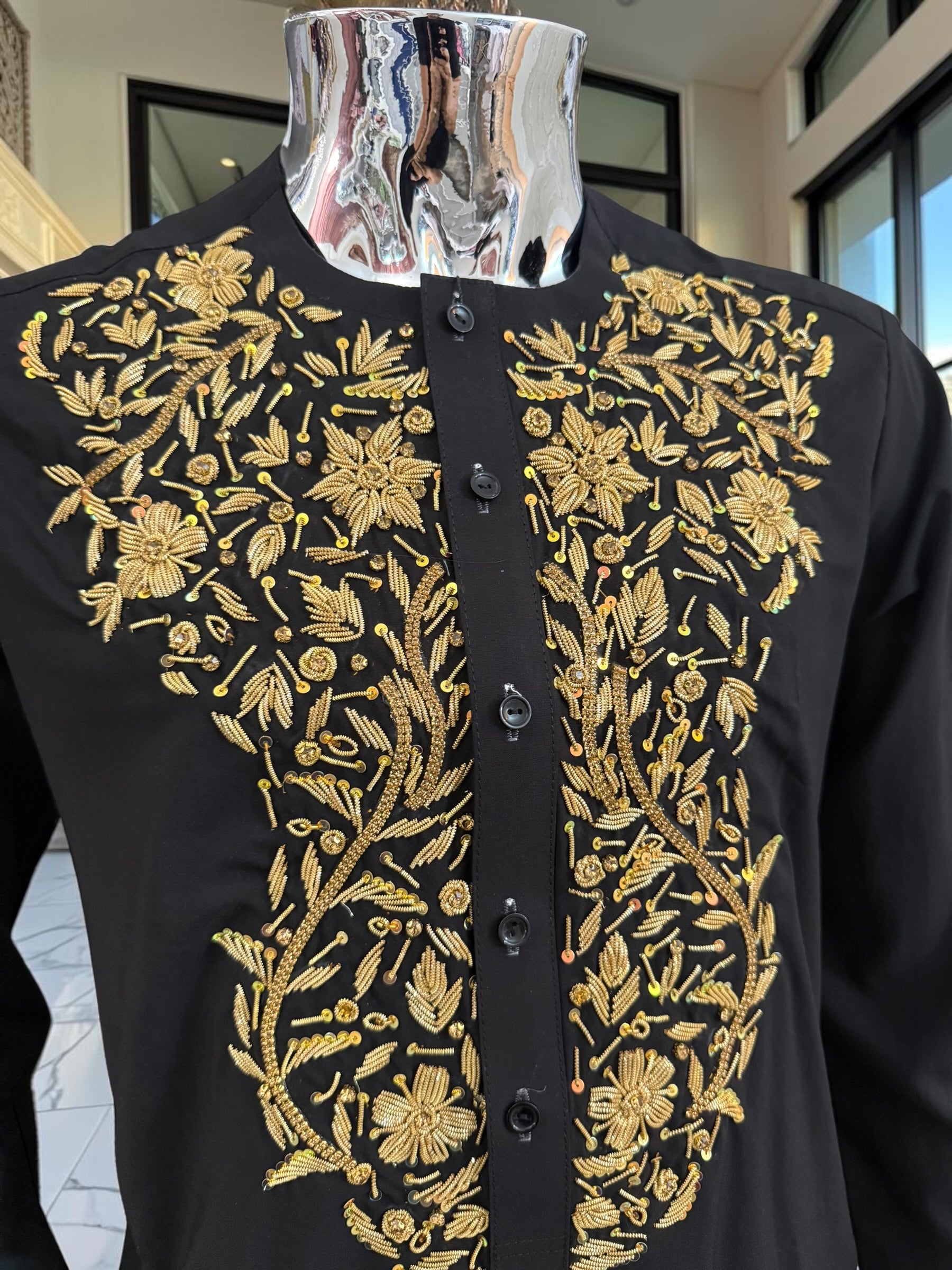 Handmade Afghan Selmadozi Embroidered Men’s Perahan Tunban – Luxury Traditional Formal Outfit – Available in Black, Ivory & White