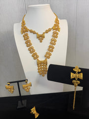 4-Piece Gold-Plated Traditional Bow Jewelry Set – Layered Necklace, Earrings, Bracelet & Ring 075