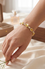 Golden Yellow Oval Crystal Halo Tennis Bracelet for Women – Gold Tone with Jewelry Gift Box 7071