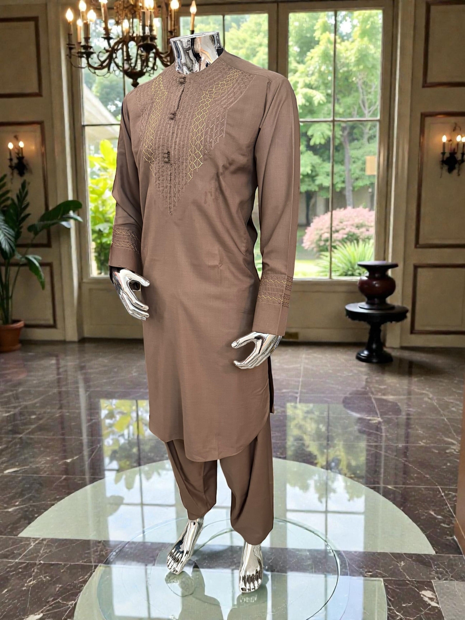Small Handmade Brown Parahan Tumban | Traditional Afghan Hand Embroidery