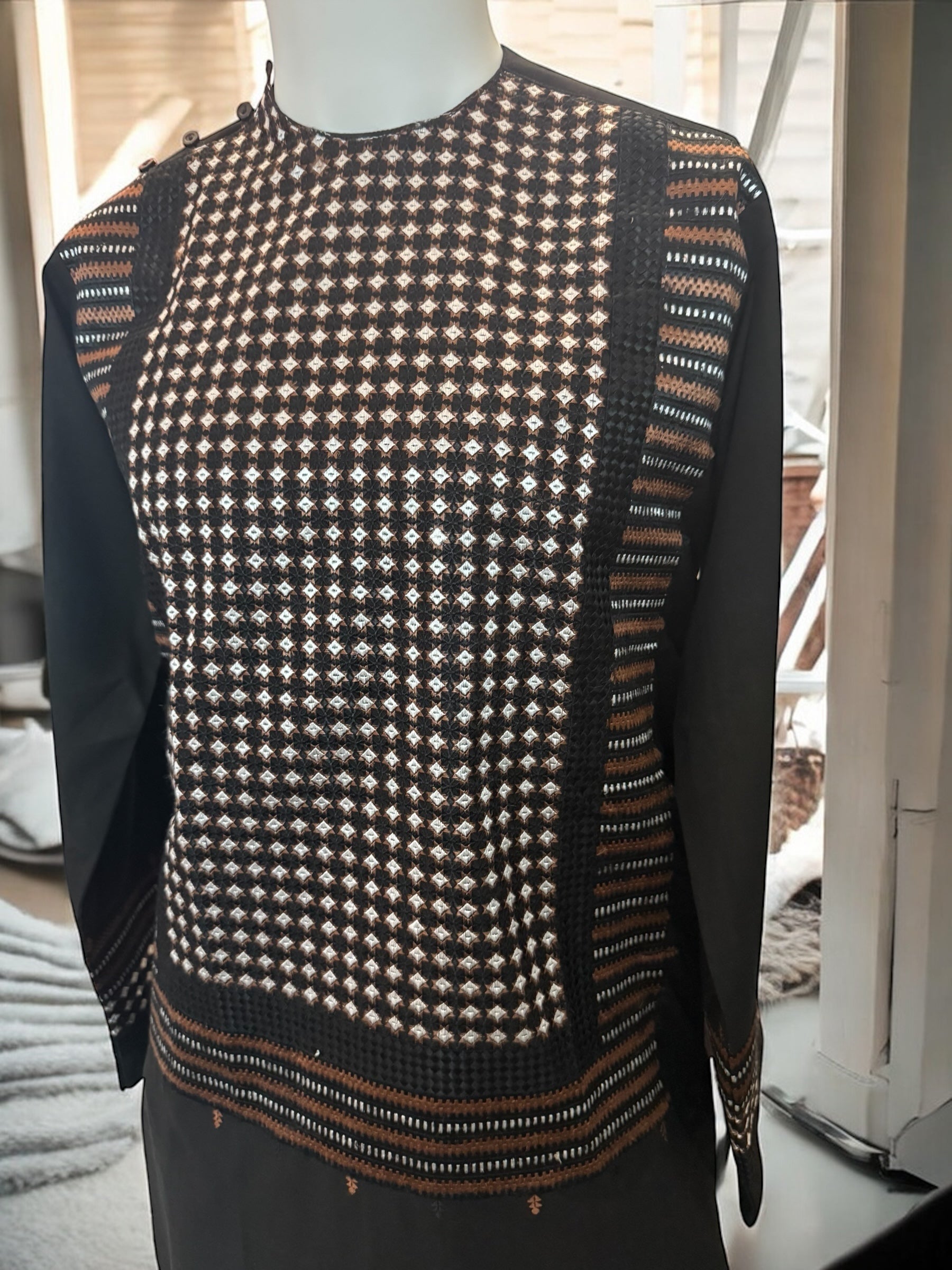 Black Afghan Parahan Tunban for Men with Machine Khamakdozi – X-Small (Defect / Sale)