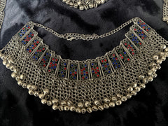 Traditional 4-Piece Afghan Tribal Jewelry Set – Vintage Silver-Tone Choker Necklace with Matching Earrings & Headpiece | Kuchi Boho Statement Jewelry for Women 013
