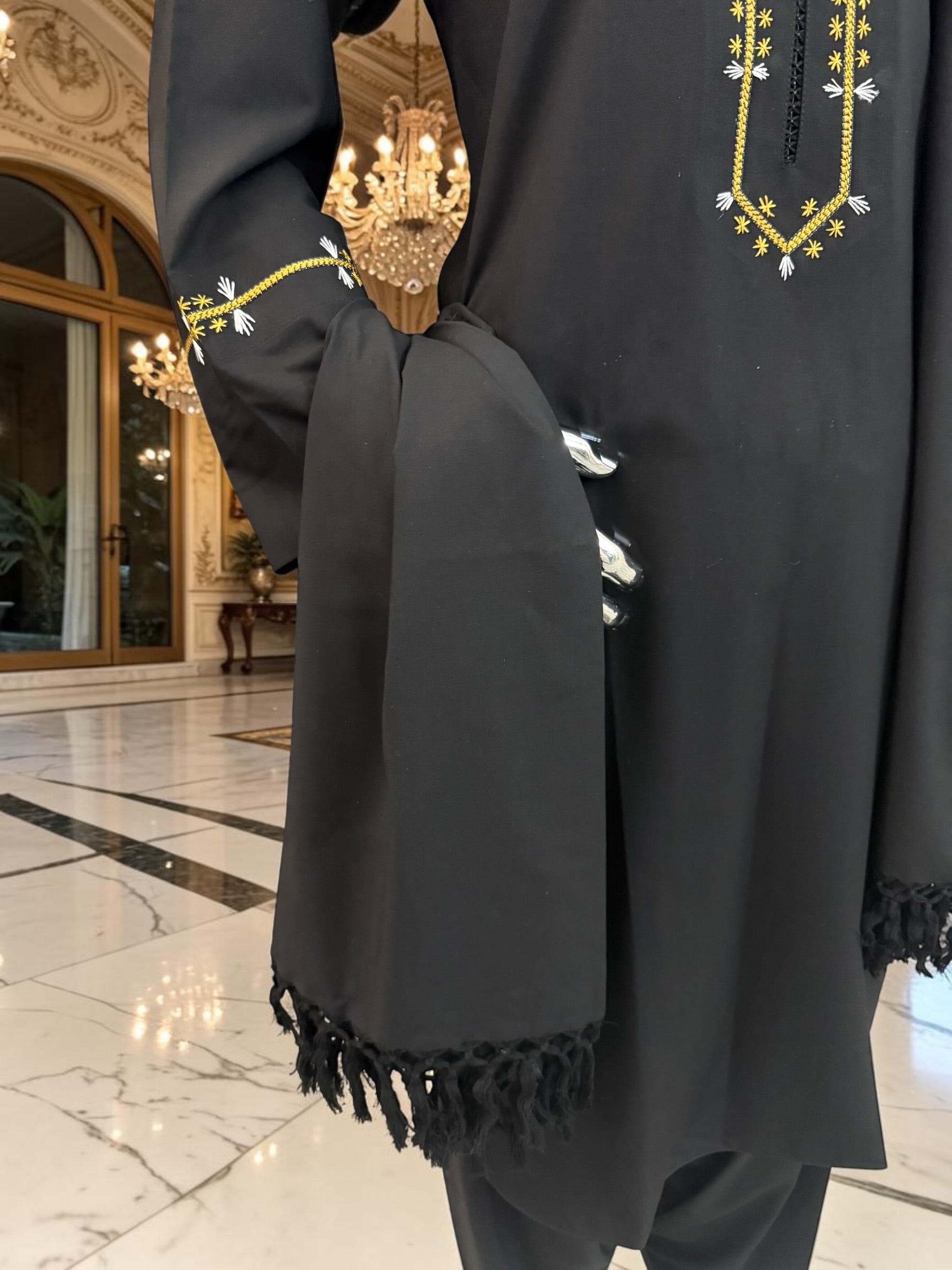 Premium Black Patto / Chadder Shawl – Traditional Afghan Style Fringe Scarf Only