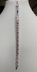 Pink Round-Cut Crystal Infinity Link Bracelet – Silver Tone Elegant Jewelry 7136