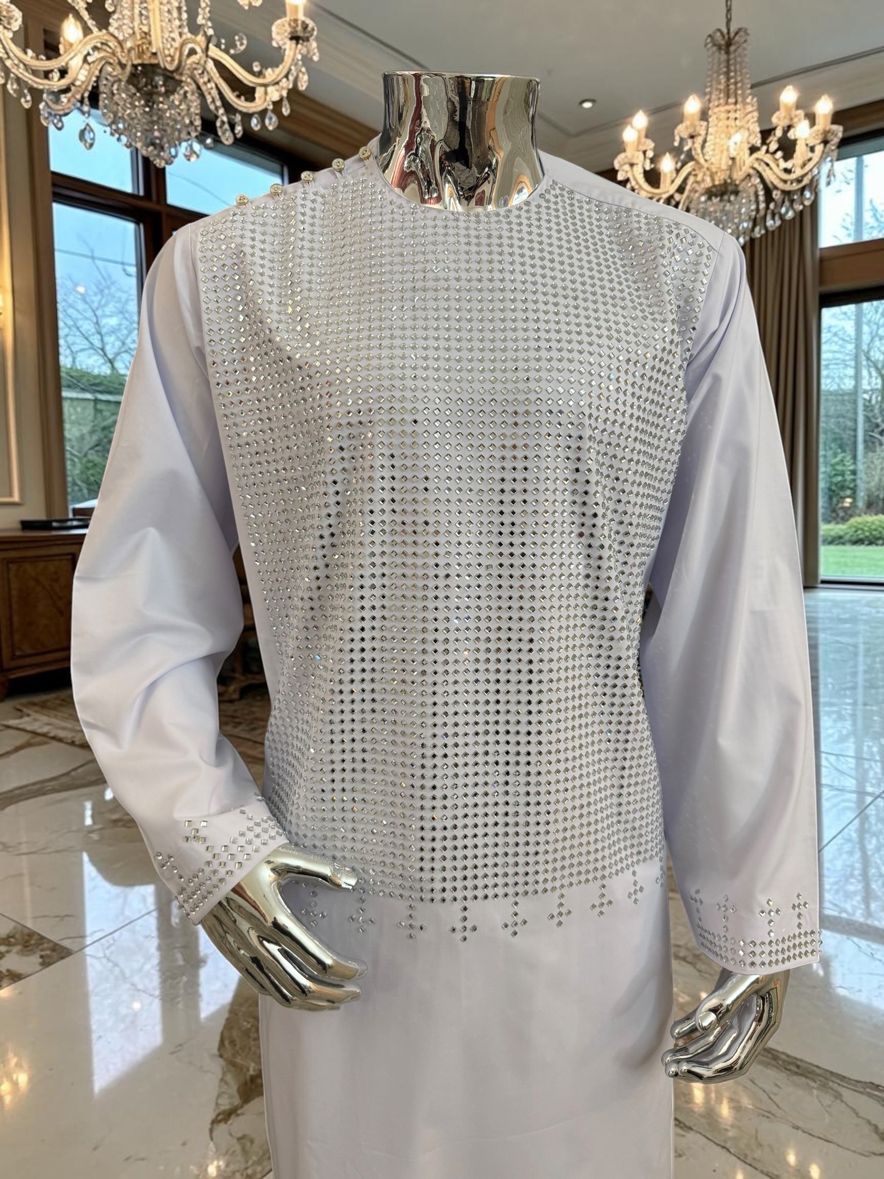 X-Large Afghan Parahan Tunban with Shesha Mirror Work – White