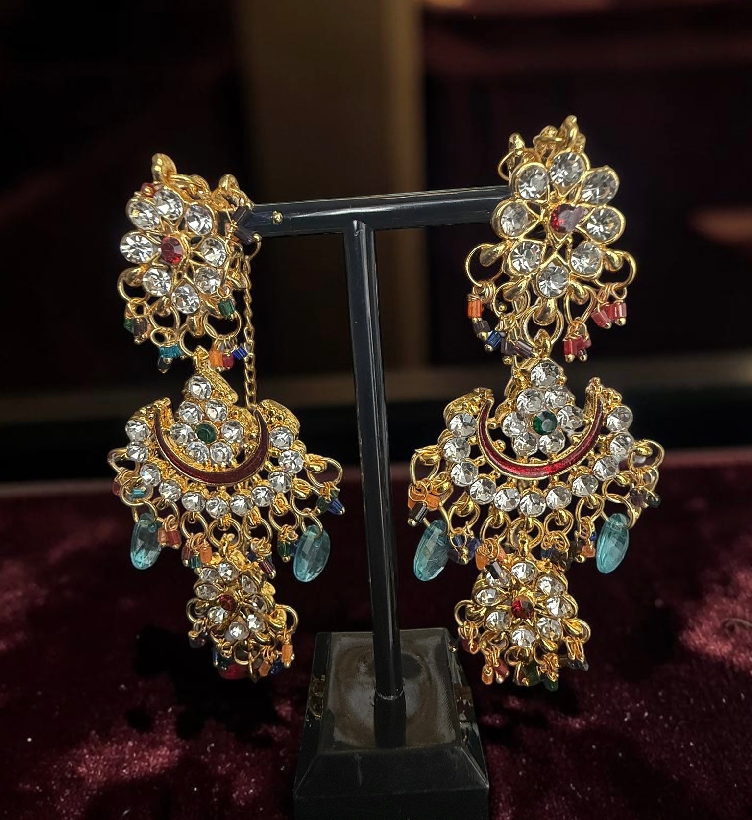 Multicolor Kundan Bridal Jewelry Set – Gold Tone Indian Pakistani Afghan Wedding Necklace Set with Earrings & Maang Tikka | Jewelry Gift Box Included 7015