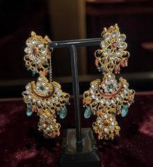 Multicolor Kundan Bridal Jewelry Set – Gold Tone Indian Pakistani Afghan Wedding Necklace Set with Earrings & Maang Tikka | Jewelry Gift Box Included 7015