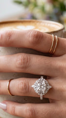 Size 9 Sterling Silver Round Cut Moissanite Halo Engagement Ring with Baguette Accents | Women’s Fine Jewelry 6001