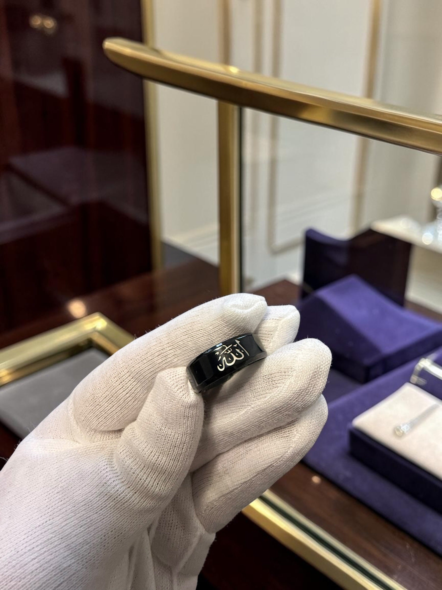 Allah Arabic Calligraphy Black Stainless Steel Ring for Men | Waterproof Non-Tarnish Islamic Band Allah B1