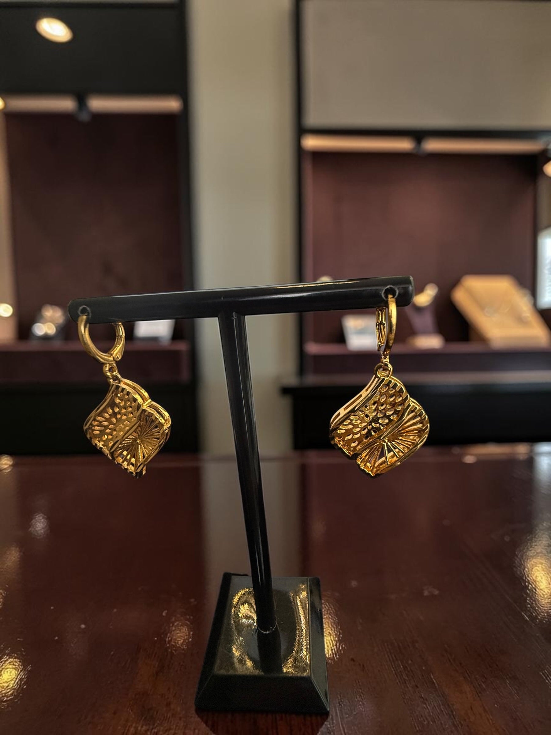 Gold Plated Brass Leaf Pendant Necklace & Dangle Earrings Set for Women | Elegant Nature-Inspired Jewelry Set 6092