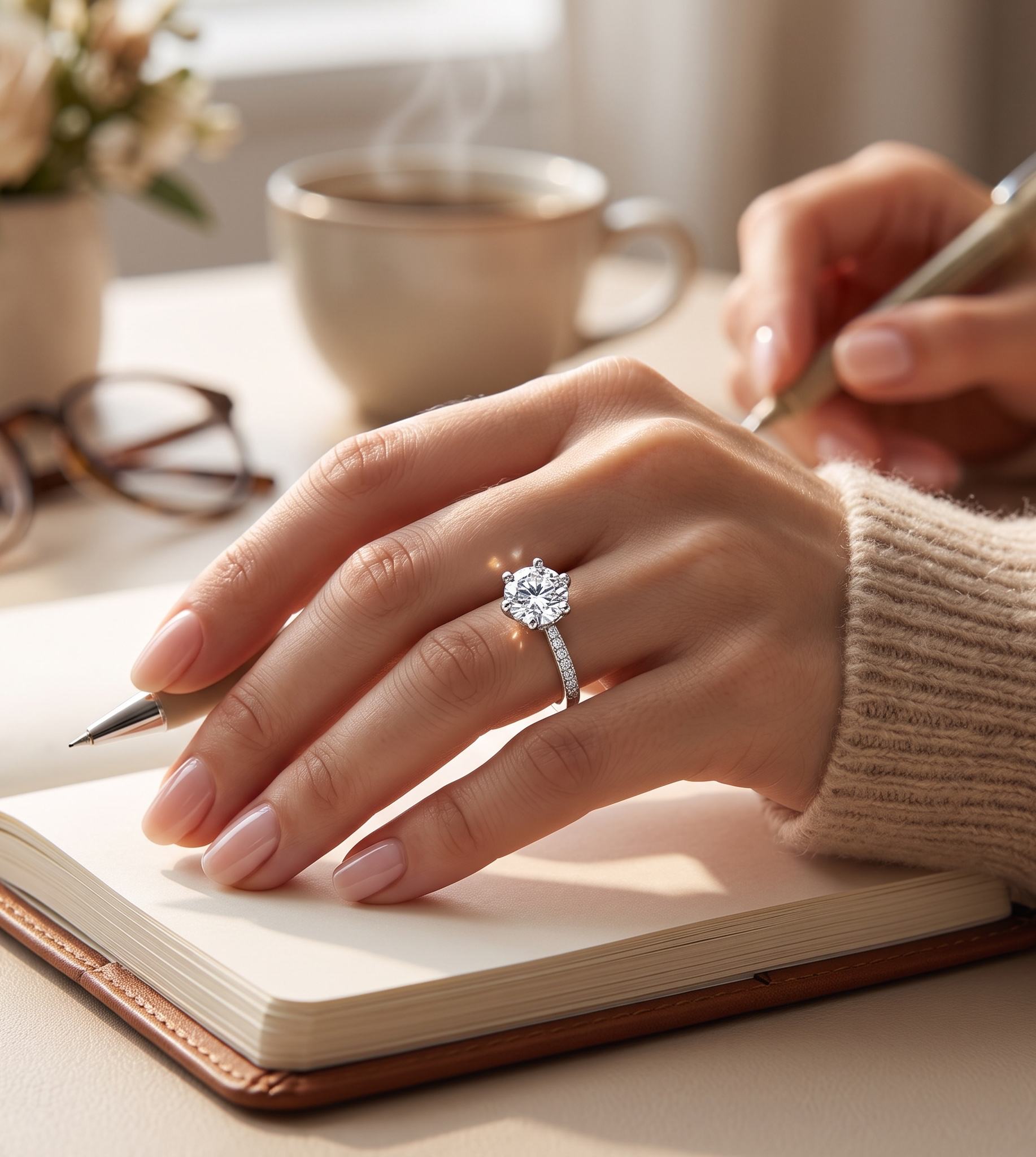 1 CT Certified Moissanite Adjustable Ring – Round Brilliant Solitaire Silver Tone Ring with GRA Certificate & Jewelry Box 7059