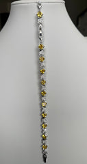 Golden Yellow Princess-Cut Crystal Link Bracelet – Silver Tone Statement Jewelry 7139
