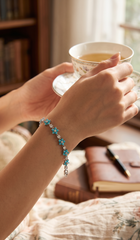 Turquoise Blue Floral Crystal Bracelet – Silver-Tone Daisy Flower Link Bracelet 7119