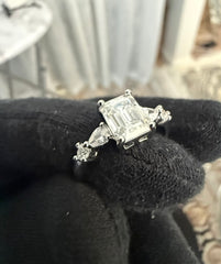 Size 9 Emerald Cut Moissanite Engagement Ring in 925 Sterling Silver | Three-Stone Promise Ring for Women. 6018