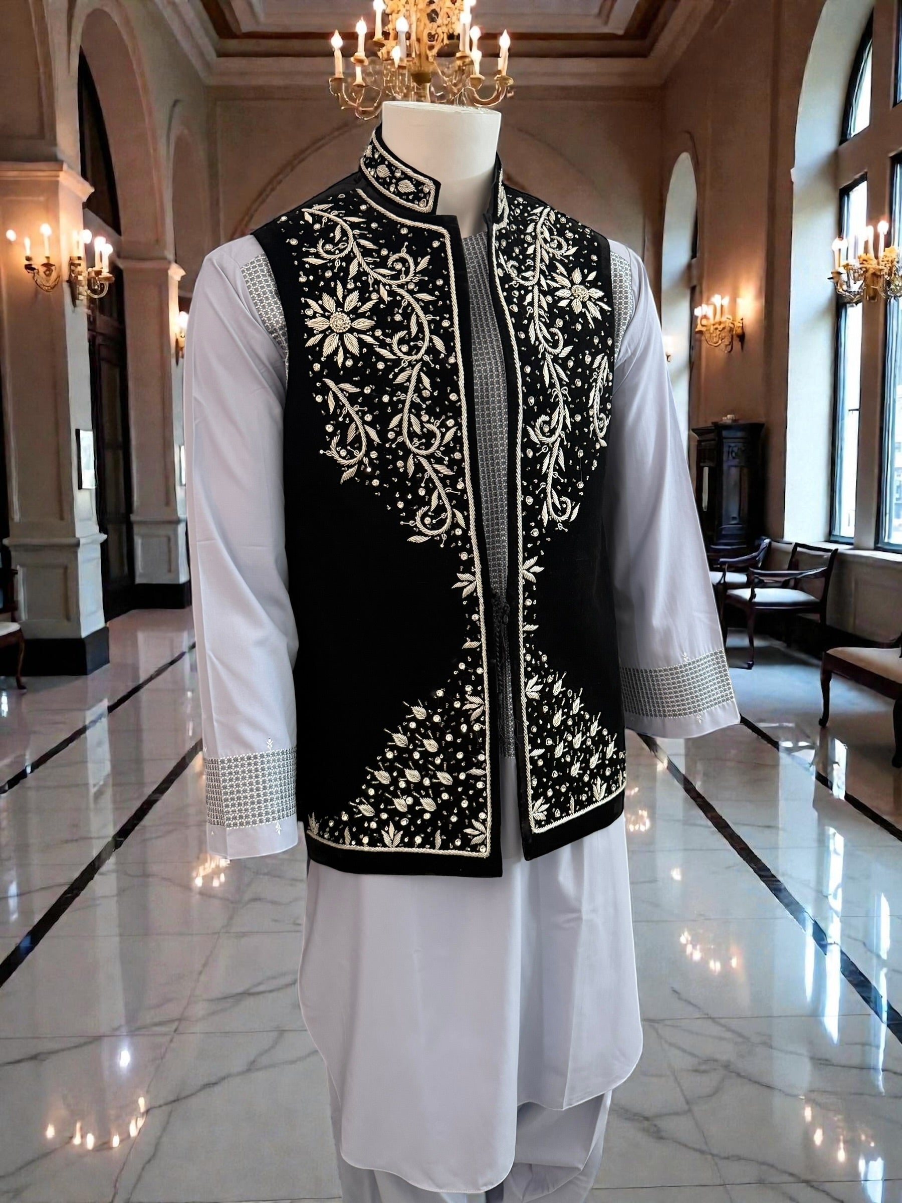 Black Embroidered Waistcoat – Medium