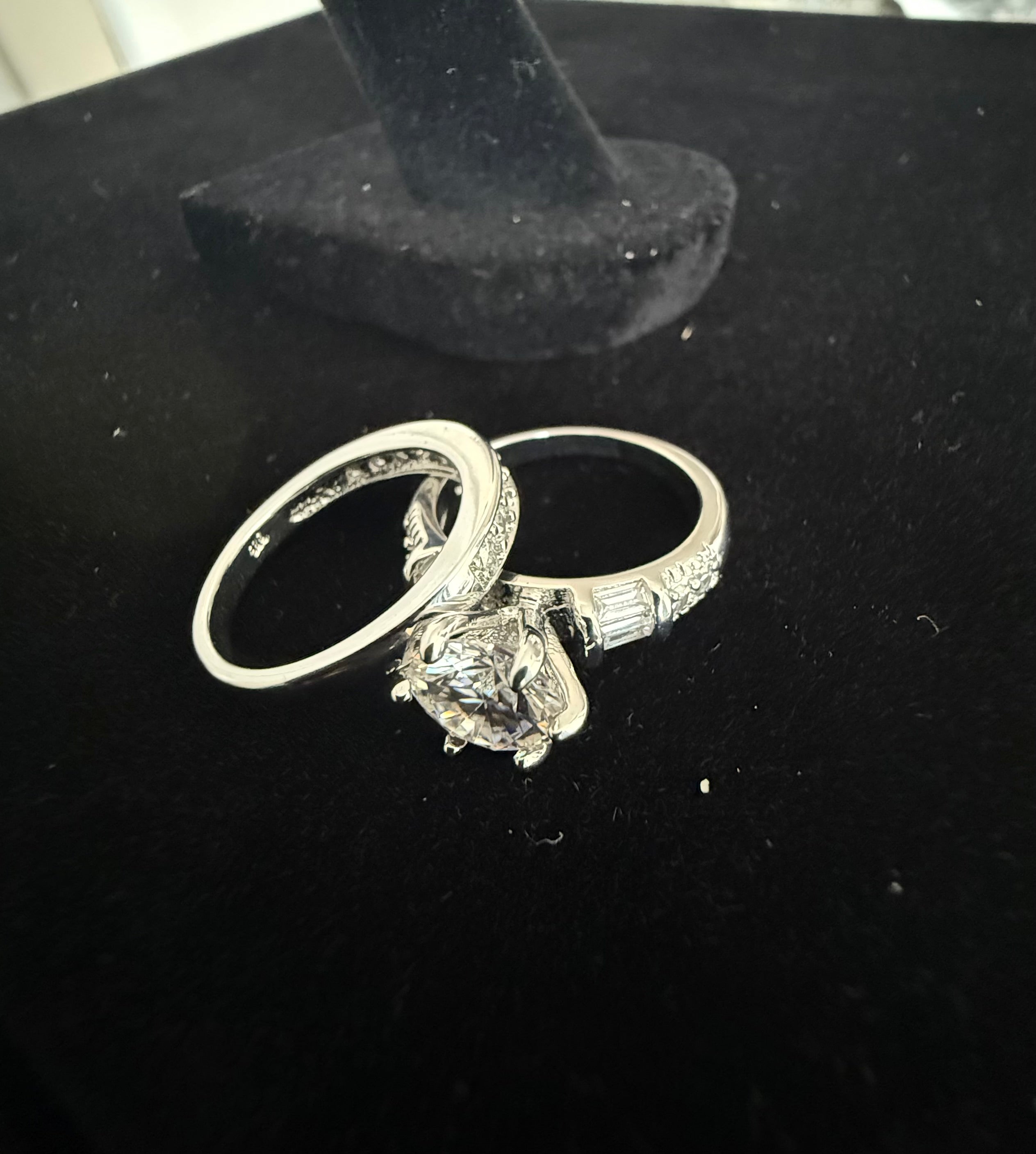 Size 6 Sterling Silver Round Cut Moissanite Bridal Ring Set – 2 Piece Wedding & Engagement Ring Set.  6010