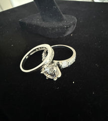 Size 6 Sterling Silver Round Cut Moissanite Bridal Ring Set – 2 Piece Wedding & Engagement Ring Set.  6010