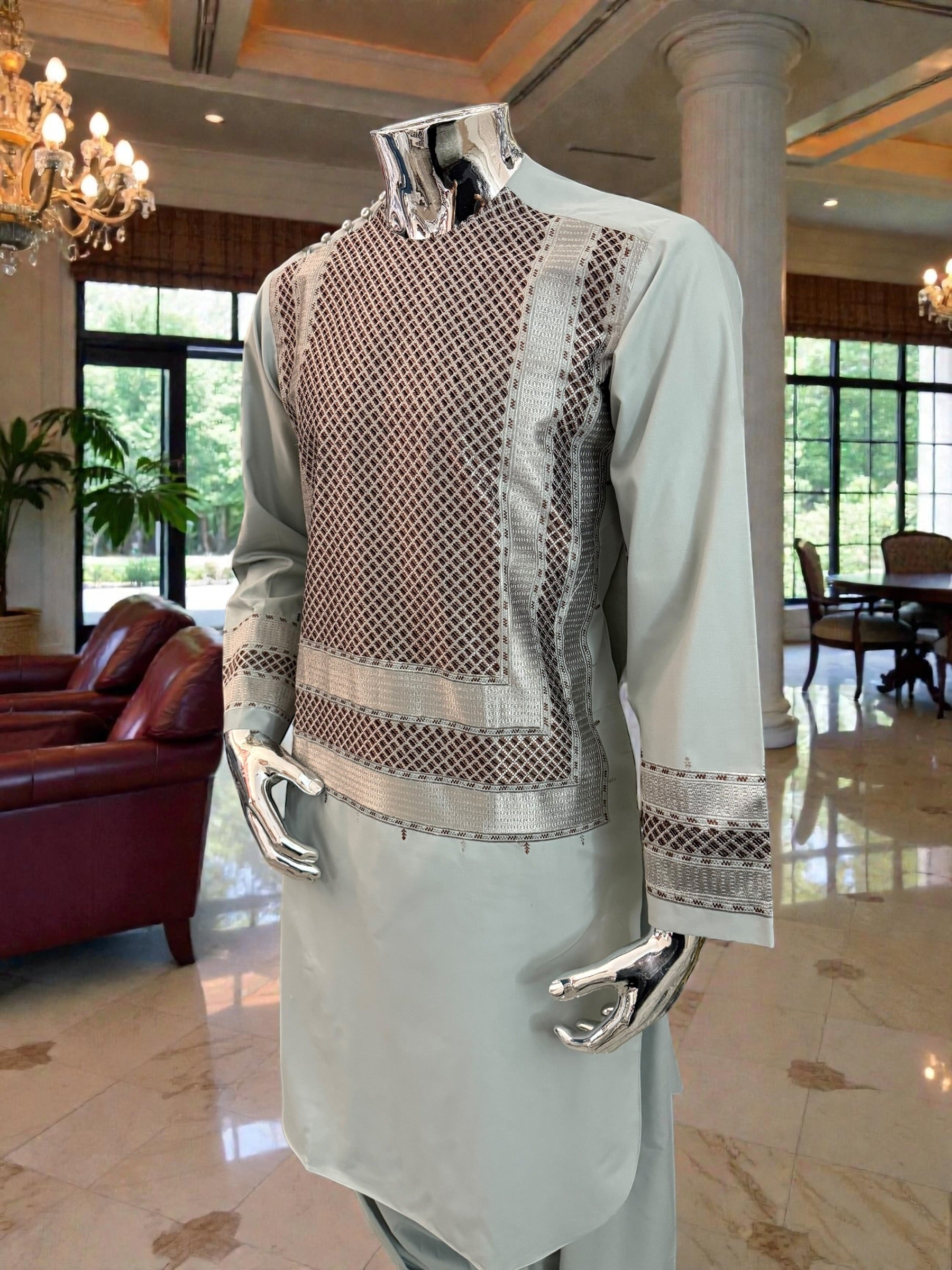 Men’s Parahan Tunban with Premium Geometric Embroidery Small