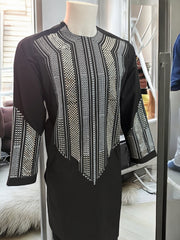 Afghan Parahan Tunban Kameese Shalwar Black Silver Shesha Embroidered Small