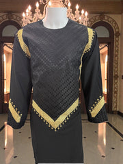 Men’s Black Designer Parahan Tumban with Gold Embroidery | Luxury Afghan Traditional Outfit – XL