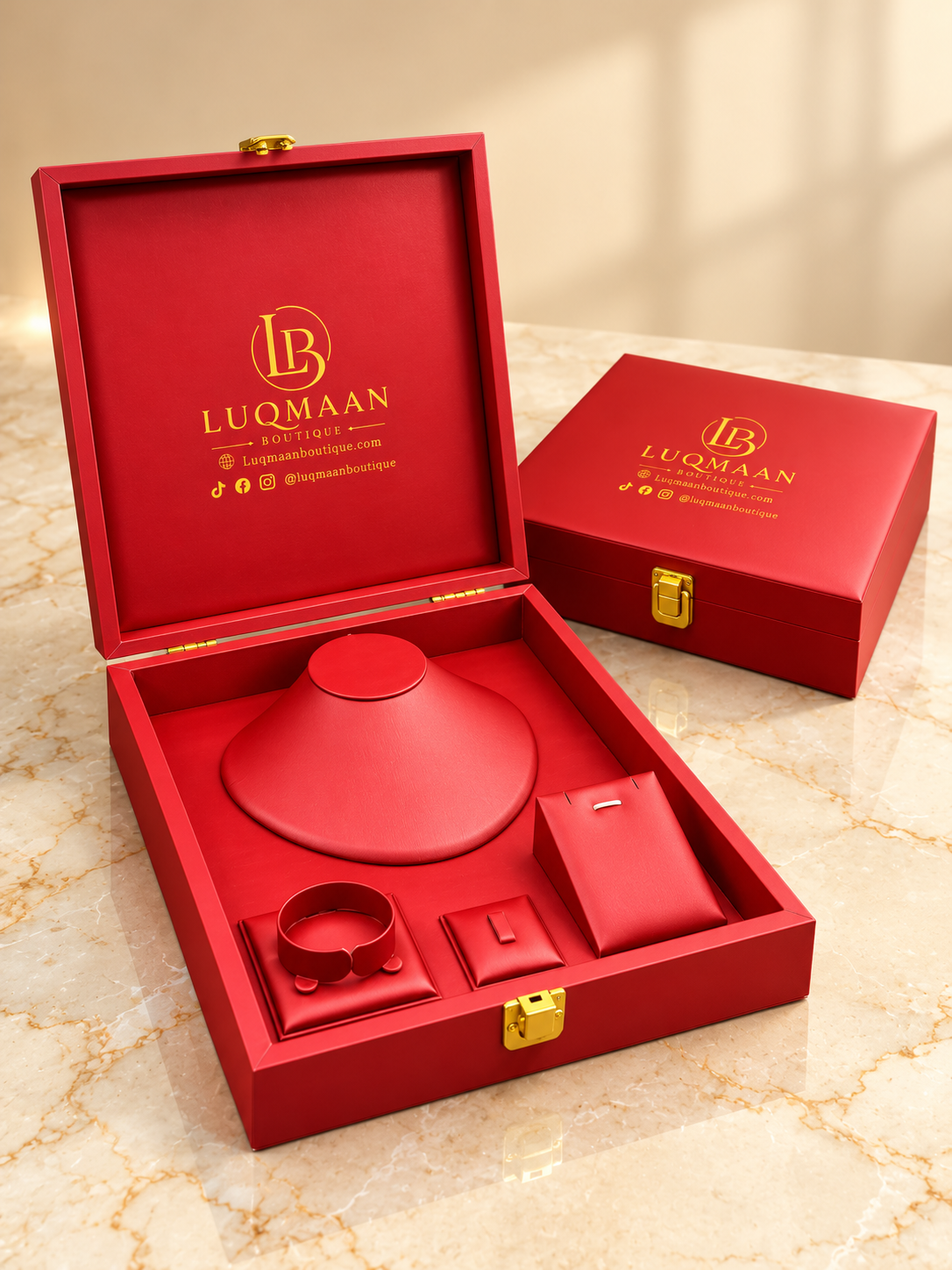 Luqmaan Jewelry Display & Gift Box with Matching Inserts – 5 Colors – 12 × 10 × 2.75 Inches
