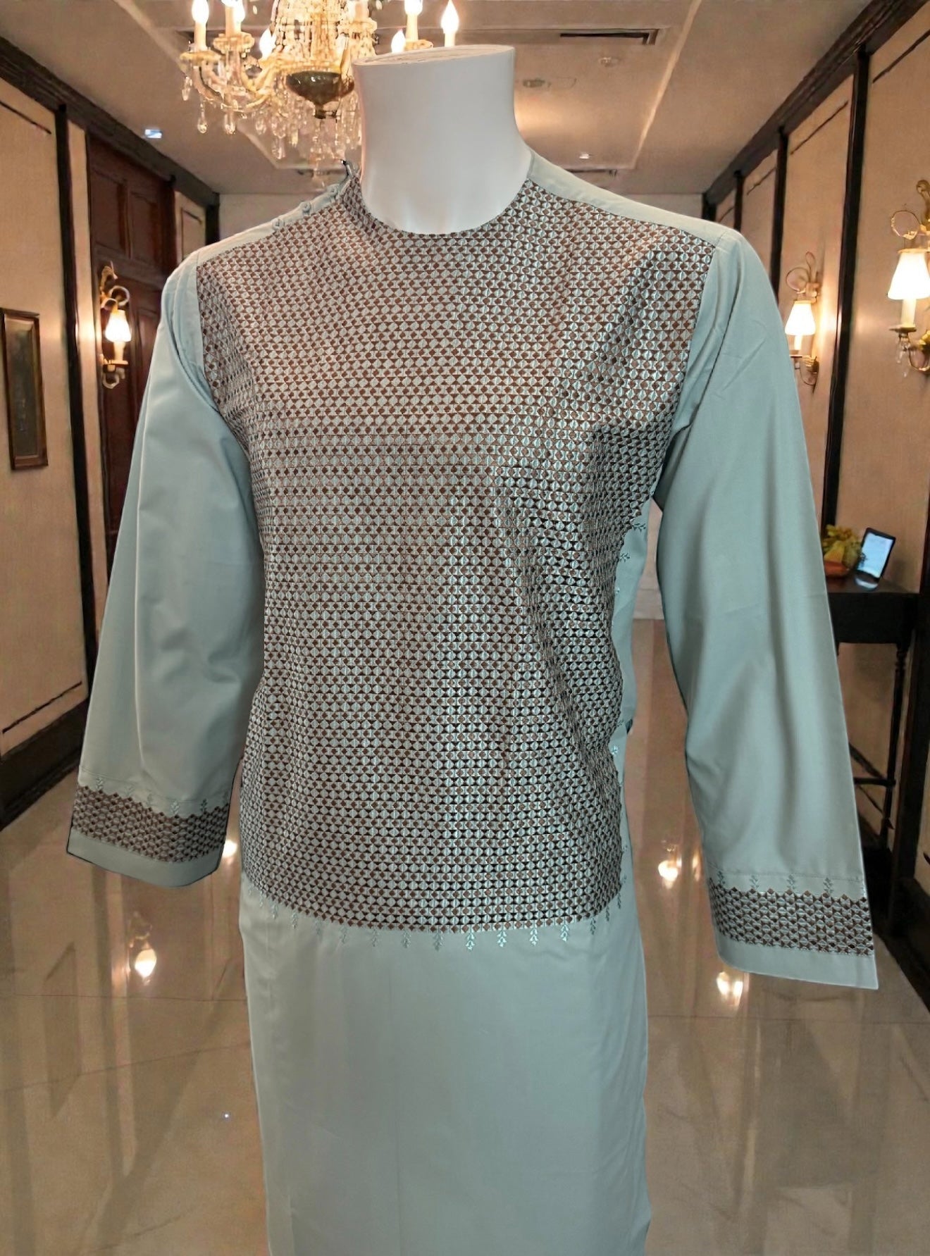 Afghan Traditional Parahan Tunban Kameese Shalwar Slate Blue Small