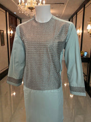 Afghan Traditional Parahan Tunban Kameese Shalwar Slate Blue Small