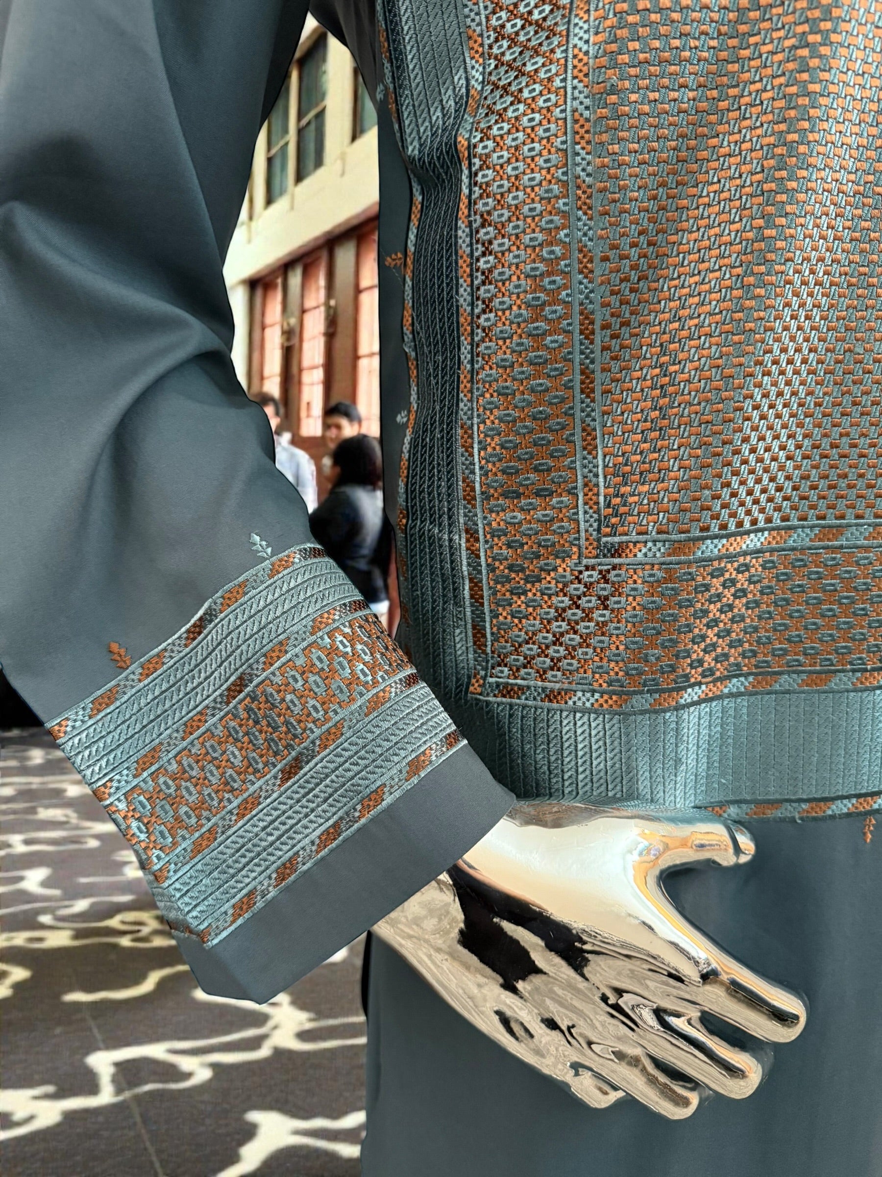 Medium Men’s Afghan Parahan Tunban – Premium Teal Blue Embroidery