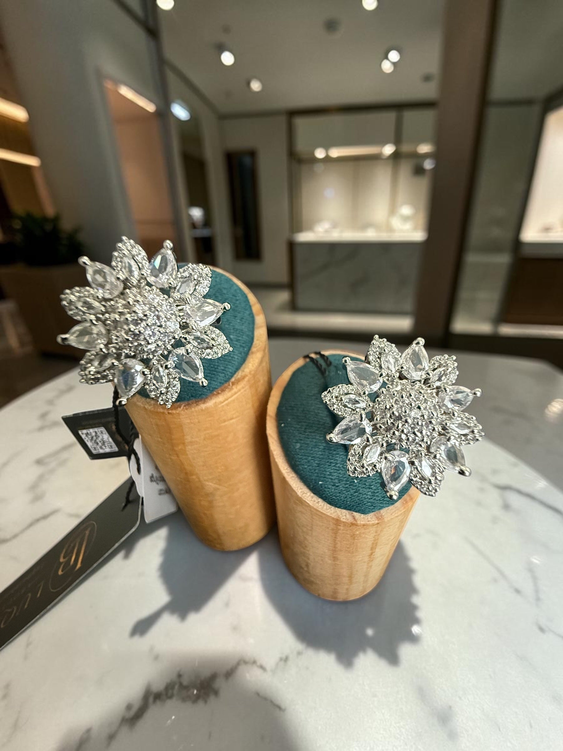American Diamond Floral Statement Ring – Adjustable Pear-Cut Crystal Cocktail Ring, 7 Colors, Gift Box Included